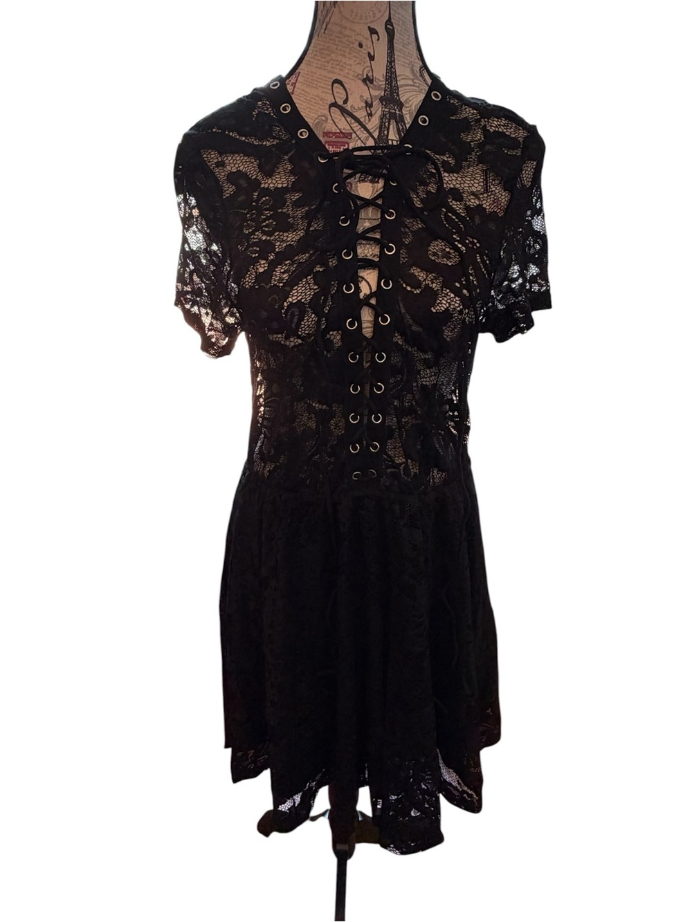 Black Lace-Up Eyelet Dress - Picture 1 of 4